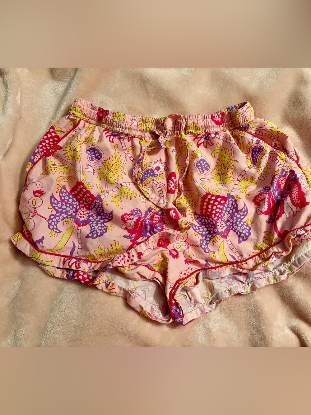 Pink Floral-Print Women's Sleep Shorts with Drawstring Roller Rabbit